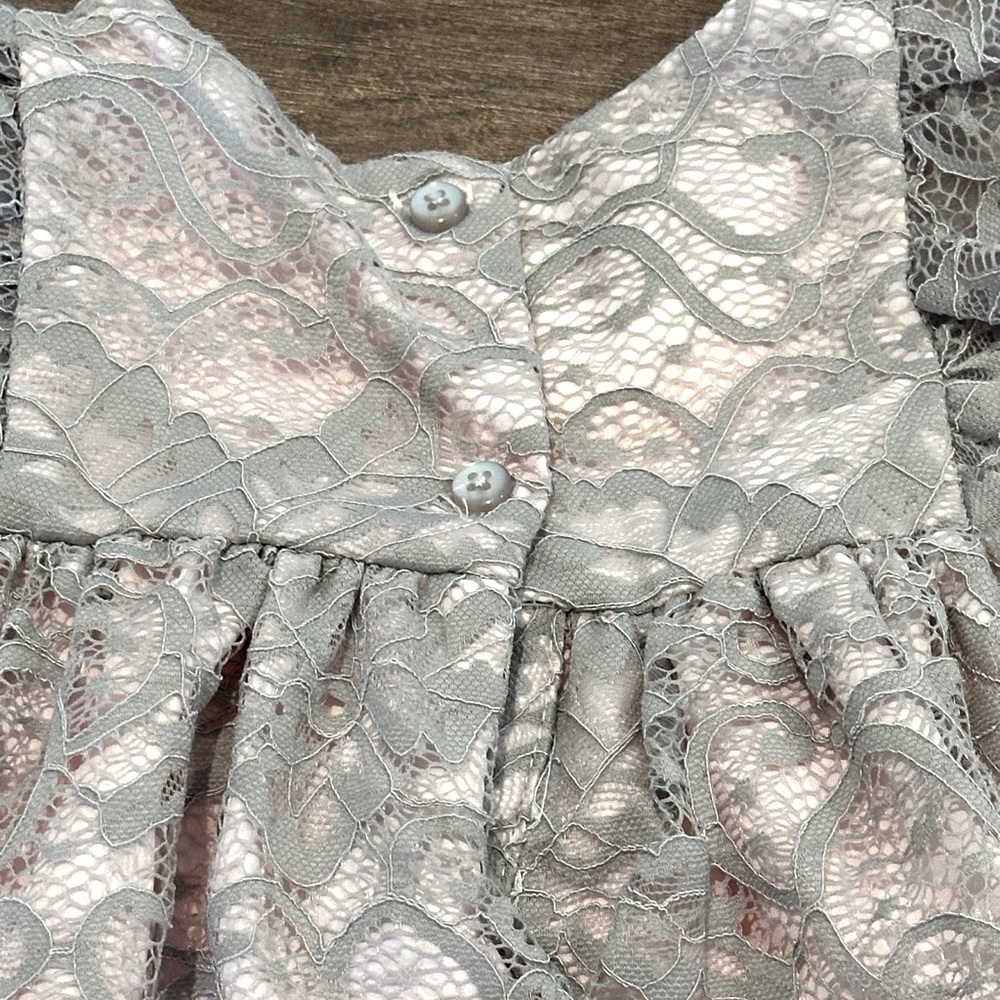 NWOT Laura Ashley 24 Months Gray and Pink Lace Dress - Picture 6 of 10